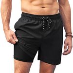 COOFANDY Men Swim Trunk with Compression Liner 2 in 1 Swimwear Bathing Suit Quick Dry Board Short, A Black, X-Large