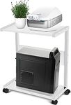 INDIAN DECOR. 35211 Printer Stands, Computer Tower Stand 2-Tier CPU Stand Cart Floor PC Holder with Lockable Wheels Fits Most PC (White)