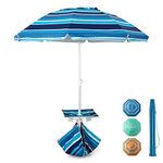 COSTWAY 2M Tilt Garden Parasol, Height Adjustable Beach Umbrella with Cup Holder Table, Zippered Pocket, Sandbag & Carry Bag, UPF50+ Sun Protection Outdoor Patio Sunshade Shelter (Navy Blue)