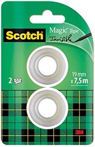Scotch Cinta Mágica - 2 Rollos de 19 mm x 7,5 m - Cinta Adhesiva de Uso General para Reparación, Etiquetado y Sellado de Paquetes y Documentos