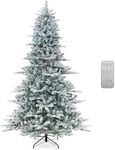 Goplus 8ft Pre-Lit Snow Flocked Chr
