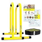 Lebert Fitness Dip Bar Stand - Original Equalizer Total Body Strengthener Pull Up Bar Home Gym Exercise Equipment Dipping Station - Hip Resistance Band, Workout Guide and Online Group - Yellow