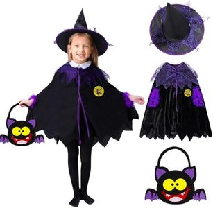 Purpledi Costume D'Halloween Enfant, Déguisement Sorcière Fille, Costume de Sorcière D'halloween, Déguisement Halloween Fille pour Carnaval Cosplay Party, Cape de Sorcière pour Hauteur 90-140cm