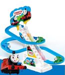 TEC TAVAKKAL Thomas Train Slide Toy Set, Funny Automatic Stair-Climbing Thomas Train Cartoon Race Track Set Little Attractive Thomas Train Slide Toy Escalator Toy with Lights and Music