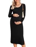 Ekouaer Women's Split Long Maternity Dress Rib Knit Long Sleeve Maternity Clothes Pregnancy UK Nursing Dress, Black, S