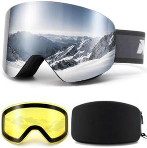 Meeloog Interchangeable Magnetic Ski Snowboard Goggles Anti Fog Eyewear | Frameless Design Fits Over Glasses, Quick Change UV400 Dual Lens, Helmet Gear for Men Women Youth Outdoor Winter Snow Sports