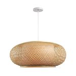 RUNNUP Vintage Bamboo Woven Light Creative Chandeliers Decoration Chandelier Pendant Light Wicker Light with Fixtures Bird cage Shade 1 Light for Dinging Room, Farmhouse, Beige 15.57 inch