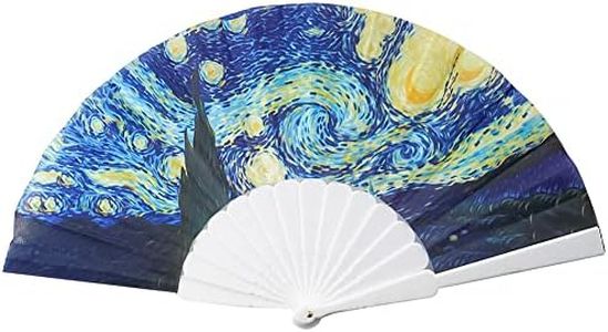 Salutto Hand Fan with Famous Painting Van Gogh & Gustav Klimt & Monet Painted Beautiful Fabric 5