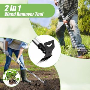 Long Handle Weed Remover Tool 148cm – 2-in-1 Garden Hoe & Rake with Gloves