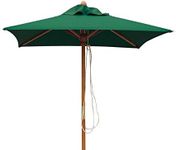 Jati Umbra 1.5m Small Wooden Patio Parasol with Cover (Green) - Square | Single-Pulley | 2-Part Pole