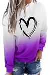 HVEPUO Womens Long Sleeve Hoodies with Pockets Tie Dye Print Drawstring Pullover Tops Loose Fall Casual Sweatshirts Clothes Heart Ombre Purple M