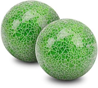 Woration 2 PCS Decorative Glass Balls Mirror Green Decor Glass Mosaic Orbs Sphere Living Room Dining & CoffeeTable Bowls Vases Centerpiece Ornaments, 8.5 CM