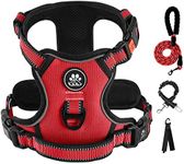 IVY&LANE No Pull Dog Harness for Large Dogs, Dog Vest Harness with Leash, Safety Belt and Storage Strap, Fully Adjustable Harness, 360° Reflective Strip, Soft Handle (Red, XL)