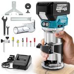 MtiolHig 30,000 RPM Compact Router Compatible with Makita 18V, with 1 x 5.0Ah Rechargeable Battery, 6 Pcs Router Bits for Woodworking, Router with Trim Bits, Edge & Roller Guide, Dust Hood
