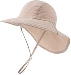 Toddler Summer Hat with Neck Flap Waterproof Kids Swim Hat Baby UV Protection Sun Hats Beach Cap for Boys Girls, Kaki, 3-12 Months