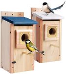 Bluebird Houses 2Pack for Outside with Copper Guard, Pole, Thicken Wooden Hanging Birdhouse Clearance Garden Country Cottages, Nesting Box for Bluebird Finch Swallow Wren Chickadee Wild Bird Supplies