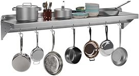 Garvee Stainless Steel Shelf 12x60 Inches,240LBS Multifunctional Metal Wall Mounted Shelf with 2 Stainless Steel Backsplashs and 7 Hooks