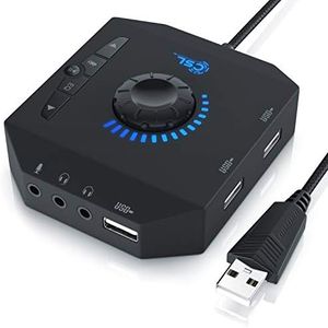 CSL - Scheda audio USB esterna e HUB USB e Amplificatore Cuffie 3 in 1 - Uscita per cuffia con microfono gaming a 4 poli - Audio OUT - Mic in - Controllo volume e Equalizzatore - LED blu - nero