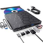 BPAKDU CD Burner,External CD/DVD Drive for Mordern Laptop,Play Legacy DVDs/CDs or Backup Data,8-in-1 External cd Drive with USB 3.0 hub and SD/TF Card Slots,Compatible with Desktop PC Mac Windows