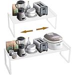 Expandable Kitchen Cabinet and Countertop Shelf Organizer Adjustable Cupboard Stand Spice Rack Counter Pantry Shelf Organization Storage Rack for Kitchen Bathroom Office