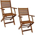 Sunnydaze Meranti Wood Outdoor Folding Patio Armchairs - Set of 2 - Teak Oil Finish