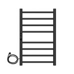 Antioch Stainless Steel 304 Electric Towel Warmer Heated Towel Rail with Built-in Timer for Bathroom Wall Mounted Plug in Towel Rack Matt Black 800mm x 500mm