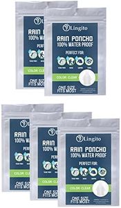 Lingito 5 Clear Emergency Rain Ponchos for Adults, Thicker, 100% Waterproof Emergency Rain Poncho- for Amusement Parks, Hikes, Camping and Concerts