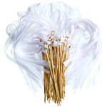 120 Pieces White Sticks Streamers for Wedding Lace Ribbon Wedding Wands Fairy Wand with Ribbon Long Dance Ribbon Sticks Silk Stick Party Streamers with Bells for Holiday Celebration Baby Shower Favors