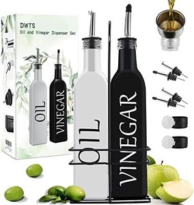 [Newest Set]Oil and Vinegar Dispenser Set by DWTS,White Olive Oil Dispenser Bottle and Black Vinegar Bottle with Stainless Steel Pouring Spout,17 oz-Cute Glass Set for Farmhouse Kitchen