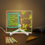 Eucomir Light up Memo,LED Message Board with 7 Colors Pen/Stand,Acrylic Board 20x20CM,Acrylic Dry Erase Board,Desktop Note Memo Illuminated Wordpad,Arts Doodle Notepad for Child Home School Office…