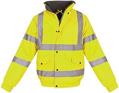 shelikes Hi Vis Viz Visibility Bomber Workwear Security Safety Fluorescent Hooded Padded Waterproof Work Wear Jacket Coat [YELLOW L]