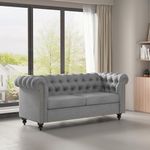 mcc direct Large 2 seater Chesterfield Style Button back Sofa, Couch Linen Fabric Settee for Living Room, Office, Bedroom - Victoria (Grey)