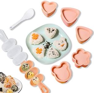 AMTAM 7-Piece Sushi Making Kit DIY Rice Ball Mold Food Grade PP Material Safe and Easy to Make（Pink） for Making Various Shapes of Onigiri|Sushi, Kids Side Dishes, Bento, etc.