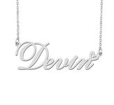 Silver Devin Name Necklace Heart Charm Pendant Stainless Steel Mother Day Jewelry for Best Friends Familys 16"