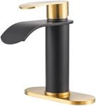 Waterfall Bathroom Faucet: WOWOW Black and Gold Modern Single Handle Bathroom Faucets for 1 or 3 Hole Bathroom Sink Faucet Mixer Tap Washbasin Faucet with Deck, Pop-up Drain and Supply Hoses