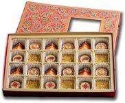 Diwali Collection Rectangle Gift Box (24 Pieces) Laumiere Gourmet Fruits - Indian Mithai Variety Pack with Assorted Dried Fruit & Nut Mithai Sweets - Healthy Vegan Snacks for Adults
