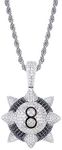 Moca Jewelry Iced Out Meteor Hammer Black 8 Pendant Necklace 18K Gold Plated Bling CZ Simulated Diamond Hip Hop Rapper Chain Necklace for Men Women (Silver)