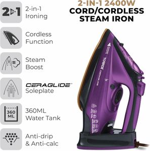 Tower CeraGlide Cordless Steam Iron – Purple
