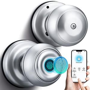 Hoolerry Smart Fingerprint Door Lock Keyless Entry Door Lock, Biometric Door Lock Fingerprint Door Knob with App Control for Home Hotel Office Apartment Bedroom (Silver, 1 Pcs)