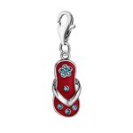 Quiges 925 Sterling Silver Blue CZ and Red Enamel Flower Flip Flop Lobster Clasp Charm Clip on Pendant