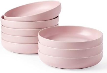 famiware Milkyway Pasta Bowls Set of 8, 33 oz Large Salad Bowls, Double Reactive Glaze, Sturdy & Stackable, Ideal for Housewarming, Festivals, Light Pink
