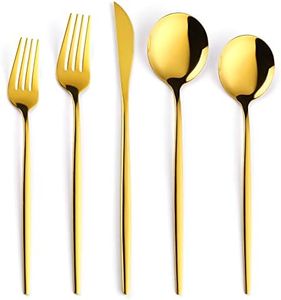 OIULO 30-Pieces Gold Flatware Set, Gold Silverware Set for 6,Tableware Fine Dining Utensil Set Include Knives Forks and Spoons,Circular Fine Handle Cutlery Decorate Wedding Mirror Polished,Dishwasher