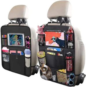 2 Pack Car Backseat Organiser with 10" Tablet Holder Anti Kick Mats Back Seat Protector Car Back Seat Organizer for Kids Car Travel Accessories Kids Toy Storage with 9 Storage Pockets