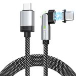 Magtame 100W Magnetic USB C Cable Right Angle, 3.3ft Magnetic Charging Cable Fast Charging, 90 Degree USB C to USB C Data Transfer Cord Braided Compatible with iPhone 15 Plus/Pro/Max Galaxy S23