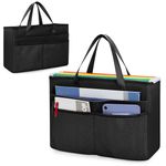 Prokva Desk File Organizer Tote Bag for Legal Size File Folder, Hanging File Storage Box with Pockets and Handle, Black (Patent Design)