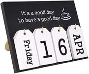Notakia Perpetual Flip Calendar Wooden Desk Calendar - Vintage Date Blocks for Desk, with Month & Day Display, Wooden Block Calendar for Home Office Accessories (Flip Black)