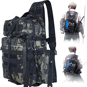 BLISSWILL Fishing Backpack - Large Outdoor Tackle Bag, Water-Resistant With Rod Holder, Shoulder Backpack