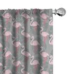 Ambesonne Flamingo Curtains, Faded Island Jungle Tree Leaves Pink Birds Hawaii Wildlife Nature Inspirations, Window Treatments 2 Panel Set for Living Room Bedroom, Pair of - 28" x 84", Grey Pink