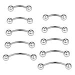 Gojewen 10pcs Curved Barbells for Eyebrow Lip Daith Rook Helix Septum Bridge Belly Bar Piercing 16G Stainless Steel 6-14mm