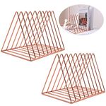 EASEPRES 9 Slot Magazine Rack Book Record Holder, Desktop Iron Storage Rack Bookshelf Multifunction Triangle File Organizer Sorter for Decor Home Office, Rose Gold Pack of 2